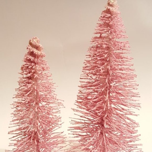 PINK 5.5"& 4" TALL Miniature Sisal Bottle Brush Xmas Christmas Trees - Picture 2 of 2